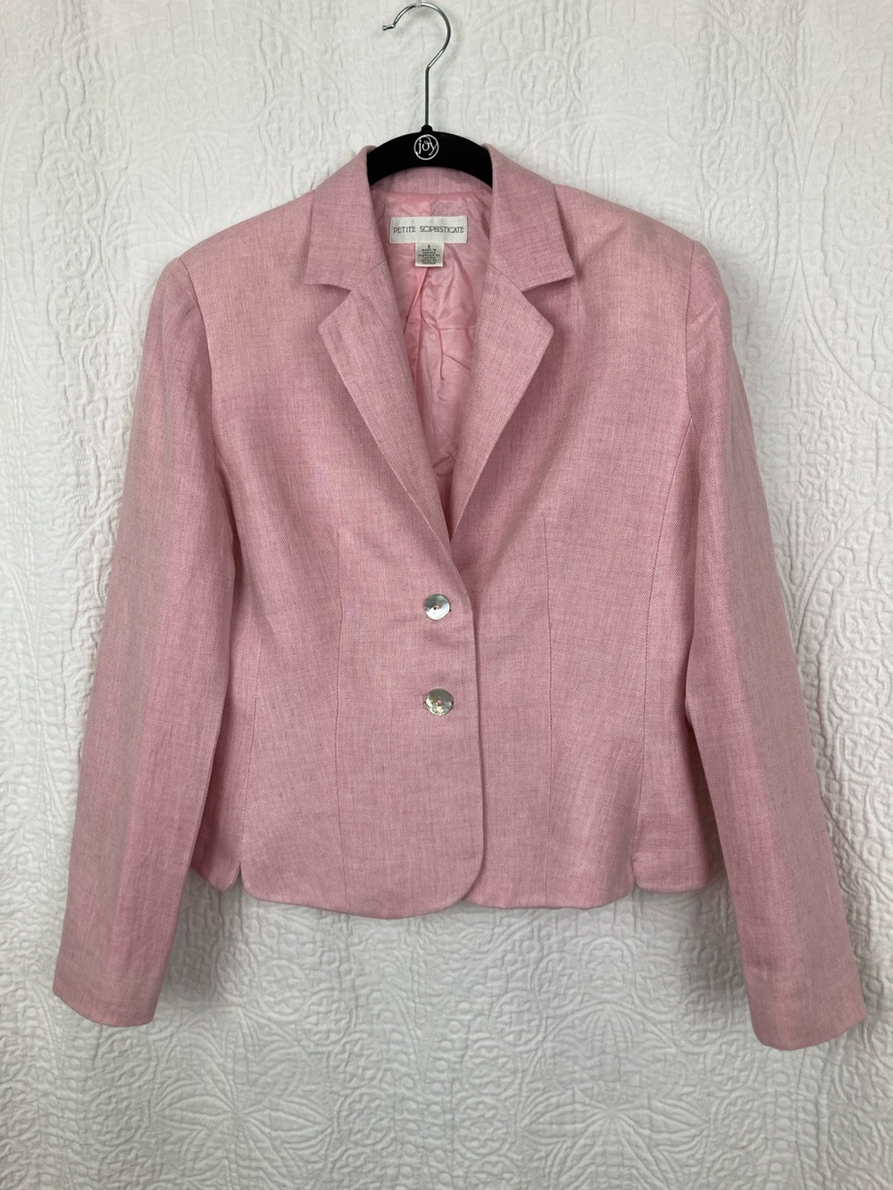 Petite Sophisticate Women’s Pink Linen Blend Crop Blazer sz 8